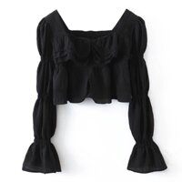 Áo kiểu nữ Hàn quốc tay dài phối bèo tay nhún chất xốp dễ thương cho nàng bánh bèo - AO086