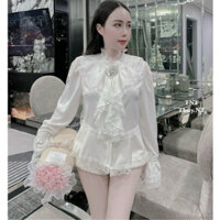 áo kiểu nữ hàn quốc,áo kiểu nữ dễ thương,MẪU MỚI NHẤT lụa cổ tàu bèo cổ cao cấp quyết lân R125