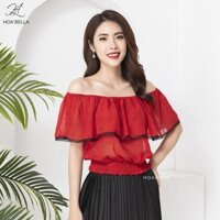 Áo Kiểu Nữ HOABELLA Trễ Vai Chất Voan Mềm Mát Phối Ren Cao Cấp (MA86)