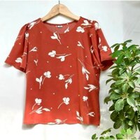 Áo kiểu nữ lụa mango nhủ kim tuyến cổ tròn tay ngắn nhún vai thời trang trung niên