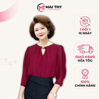 Áo Kiểu Nữ MAI THY A100, Mẫu Sơ Mi Xếp Ly Tay Lỡ Phối Phụ Kiện Phong Cách Tây Âu Thanh Lịch | Thời Trang Công Sở Nữ U30