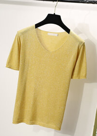 Áo kiểu nữ nhũ kim tuyên ngắn tay Đũi Việt DALE24 - trắng - l