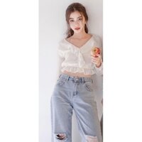 Áo Kiểu Nữ Nhún Bèo Gia Công Thắt Eo Sành Điệu (2 màu lựa chọn)
