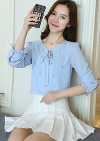 Áo Kiểu Nữ Phối Ren Đính Ngọc Trai BY6320 - Xanh Ngọc Size XL