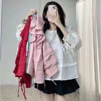 Áo kiểu nữ phom babydoll tay dài bèo lá cổ tay xếp ly siêu xinh