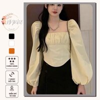 Áo kiểu nữ tay dài bồng cổ vuông thiết kế babydoll bánh bèo HIJUNE AK11