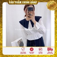 Áo Kiểu Nữ Tay Dài Gấu Bo Bèo, Cổ Sen Tròn To Phối Màu 960 /ngocvietshop