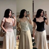 Áo Kiểu Nữ Trễ Vai Cúp Ngực Croptop Ôm Body Phong Cách Hàn Quốc Xinh Xắn_Dinastore