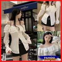 Áo kiểu nữ trễ vai nữ áo kiểu nữ bánh bèo chất đũi gân mềm mát xịn xò PANOSI - A320