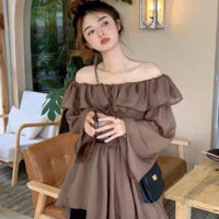 Áo kiểu nữ trễ vai tay loe dáng xoè chất đũi nhăn hai lớp dày dặn có đệm vai ( Ảnh thật )