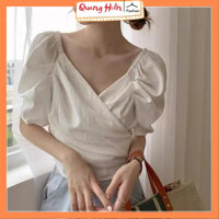 Áo kiểu nữ vạt chéo tay bồng thắt nơ lưng MS261