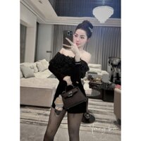 áo kiểu ôm body tay dài trễ vai chất gân phối lông sang chảnh kxt3