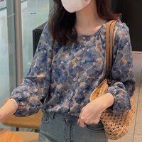 Áo kiểu Pháp cho phụ nữ, cổ tròn, tay phồng, hoa ngọt ngào, mùa thu 2025, Xige Huan, QB6E