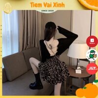 Áo Kiểu Phối Chân Váy 🍊[Tiệm Vải Xinh]🍊 Set Áo Hở Lưng Phối Chân Váy Da Beo Sang Chảnh, Sexy  ྇