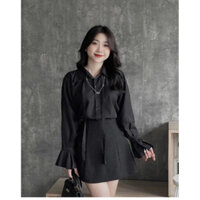 ÁO KIỂU SƠ MI BÂU SƠ MI KÈM DÂY THẮT NƠ TAY DÀI DỂ THƯƠNG SANG TRỌNG CHẤT VẢI MANGO MỀM MÁT MG01