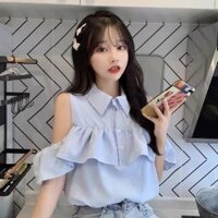 Áo Kiểu Sơ Mi Hở Vai Phối Bèo Phong Cách Hàn Quốc M2983