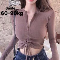 Áo Kiểu Tay Dài Bigsize 60-90kg, Áo Croptop Thun Phối Dây Rút Big Size Thời Trang - Smile Bigsize