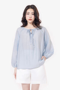 Áo kiểu tay dài cổ phối nơ