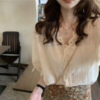 Áo Kiểu Tay Lỡ Cổ Chữ V Phối Ren Thời Trang Pháp Thanh Lịch Cho Nữ