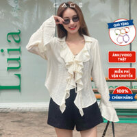 Áo kiểu tay lở cổ gợn sóng 2 lớp, có lá cổ phong cách nữ tính Hàn Quốc GAGO GA4432 4796 4797