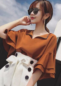 Áo Kiểu Tay Loe Cổ Bẻ - Cam Đất - L