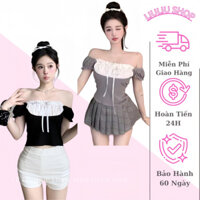 Áo Kiểu Tay Ngắn Cổ Vuông Viền Bèo Phối Dây Nơ Xinh Xắn A51119 LIULIUSHOP