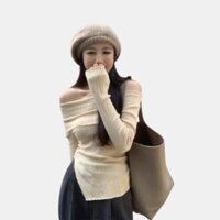 Áo kiểu trễ vai dài tay Louis19 HT63 chất thun tăm xẻ tà, hở vai siêu quyến rũ nữ tính