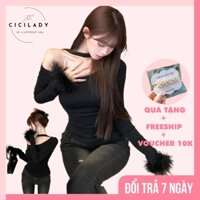 Áo kiểu trễ vai phối cổ tay lông A1031