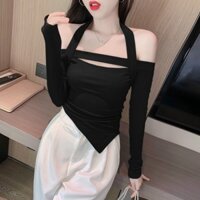 ÁO KIỂU TRỄ VAI TAY DÀI $ ÁO THUN GÂN DÀI TAY CỔ DÂY YẾM SEXXY CÓ GIÃN PHONG CÁCH HÀN QUỐC