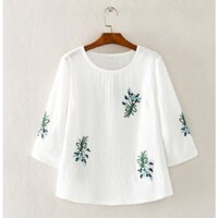 Áo kiểu trung niên nữ cổ tròn tay lỡ thêu hoa form rộng bigsize Đẹp 24 giờ chất liệu cao cấp mềm mịn mát  AKH.54