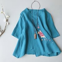 Áo kiểu trung niên nữ, mẫu áo trung niên form rộng ngắn tay lịch sự trang nhã -T4