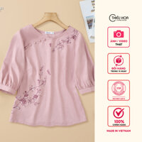 Áo kiểu trung niên thiết kế tinh tế chất liệu Linen gân hàn thương hiệu Thiều Hoa AN4L0650