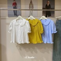 Áo kiểu vải ngắn tay cổ sen bèo xếp ly XONXEN ĐĂKLĂK mã A774