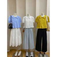 Áo kiểu vải ngắn tay cổ sen bèo xếp ly XONXEN TAMKY mã A774