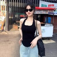 Áo Kiểu Vạt Bầu Cổ Yếm PinkLotus Store Phối Cúc Cài Gợi Cảm A5952