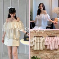 Áo kiểu voan bóng trễ vai xinh | Áo voan tay bo nổi bật bờ vai dễ thương | Hm Style Shop