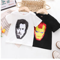 Áo kim sa thay đổi mầu sắc IRONMAN vuốt nhẹ đổi hình áo thun cho bé vải Cotton Mềm thoáng khí size từ 2-10 tuổi