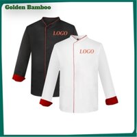Áo làm bếp 2 màu trắng và đen dành cho các đầu bếp - nhận in ấn thêu thiết kế logo tem nhãn hiệu