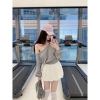 ÁO LỆCH VAI DÀI TAY NỮ SANG CHẢNH MIX CHÂN VÁY BỒNG TRẮNG