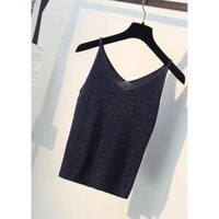 Áo len 2 dây free size chất len pha kim tuyến AO01 - Xanh coban đen đậm