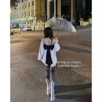 ÁO LEN , Áo len dệt kim lưng dài tay  GẮN NƠ SAU DÁNG TIỂU THƯ SIÊU XINH SIÊU THỜI THƯỢNG NĂM 2025