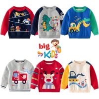 Áo len bé trai Bigkids quần áo thu đông cho trẻ em họa tiết máy múc khủng long oto đáng yêu