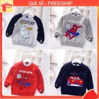 Áo len bé trai dài tay 2-7 tuổi 2 lớp xuất Hàn hình ngộ nghĩnh, Áo len cho bé đanh sợi không bai xù