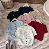 Áo len cadigan cổ tròn khuy cài tim thêu cộc tay free size len mỏng mềm mã 953