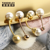 Áo len cao cấp Vòng bít Ngọc trai Áo khuy măng sét Corsage Vàng hồng Nữ có rãnh chống chói Trâm cài nút vít hai đầu