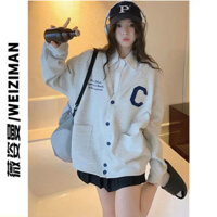 Áo len car digan cổ V retro Mỹ Vichyman, áo len đan, phong cách đại học mới, Hàn Quốc, rộng rãi, đa năng, mùa xuân thu