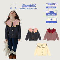 Áo Len Cardigan Bé Gái Cổ Hoa Cánh Sen Phối Màu -Samkid - Thời Trang Trẻ Em Cao Cấp Quảng Châu