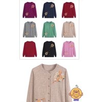 Áo len cardigan cho nữ trung niên và người già thêu hoa trang nhã