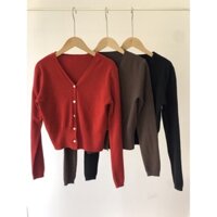 áo len cardigan cổ V tay dài cúc trắng