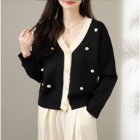 Áo Len Cardigan Đen Phối Kem